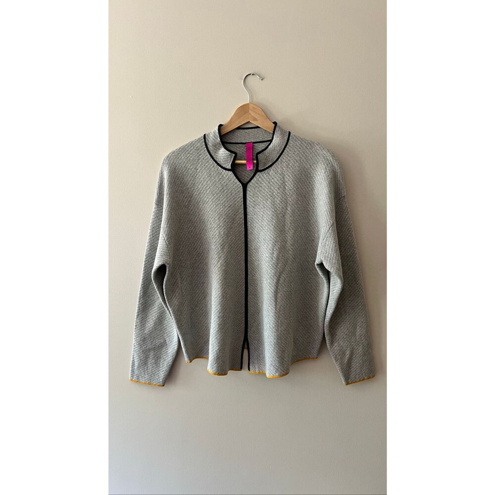 Zaket & Pover Gray Cotton Cashmere Blend Mock Neck Cardigan Sweater Medium